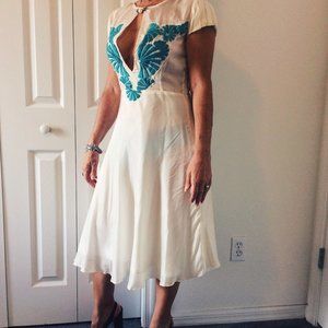 white silk dress with embroidery never worn